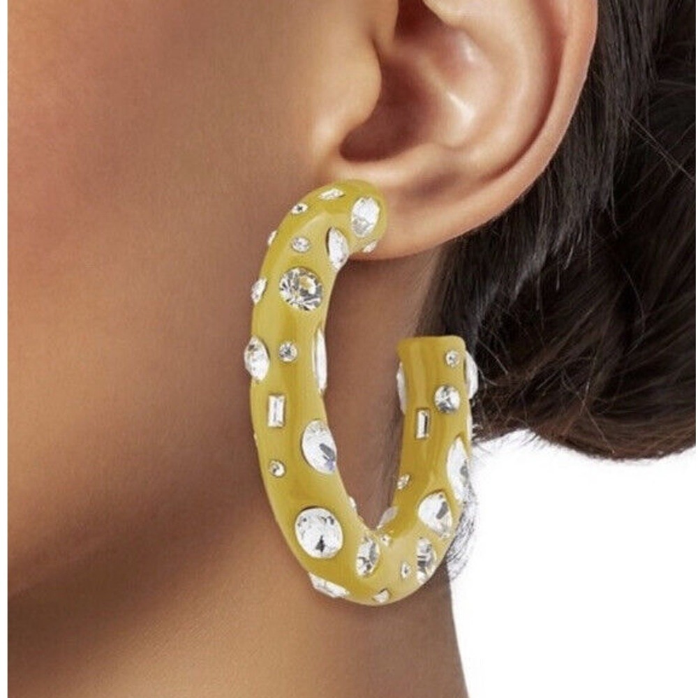 DanniJo Designer Kelly Swarovski/ Acrylic Marigold Yellow Chunky Hoop Earrings